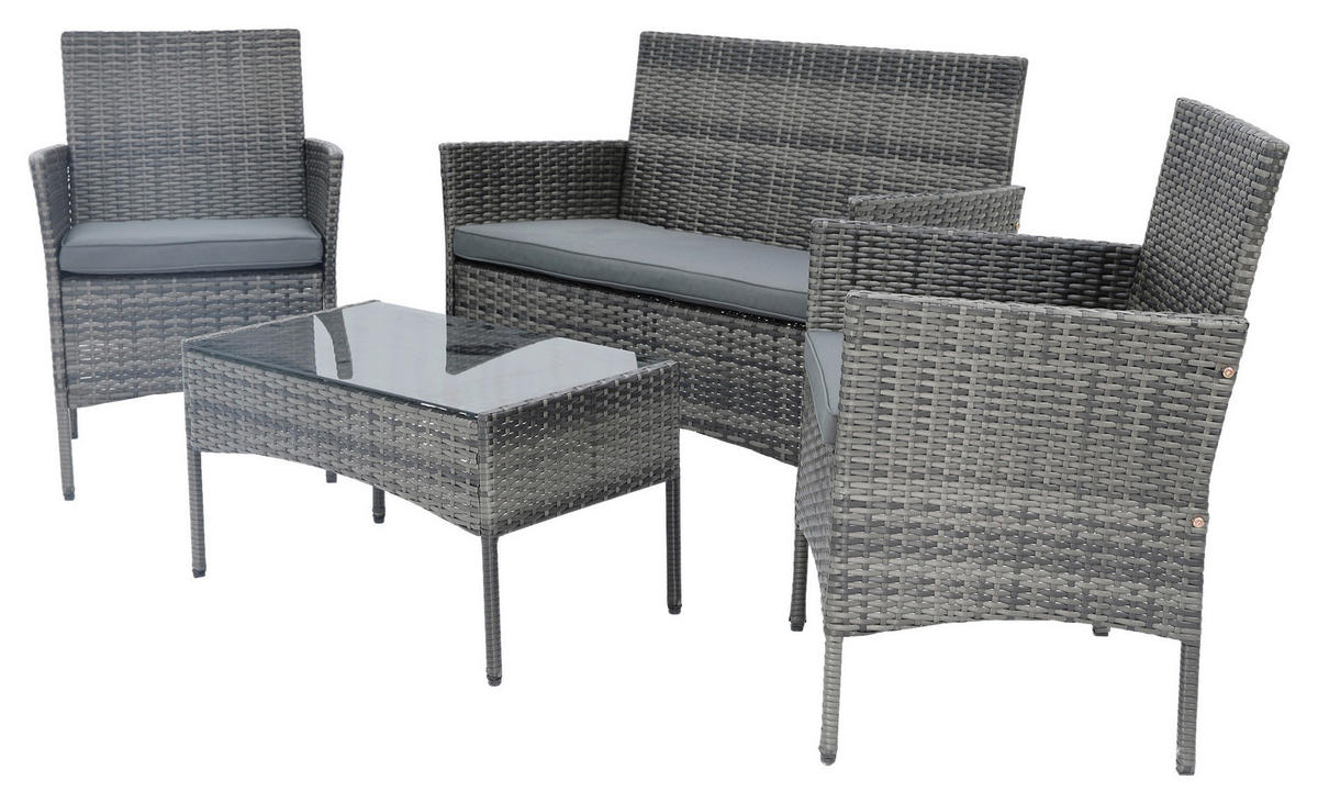 POCOline Gartensitzgruppe Valencia grau Polyrattangeflecht Valencia - schwarz/grau - POCOline