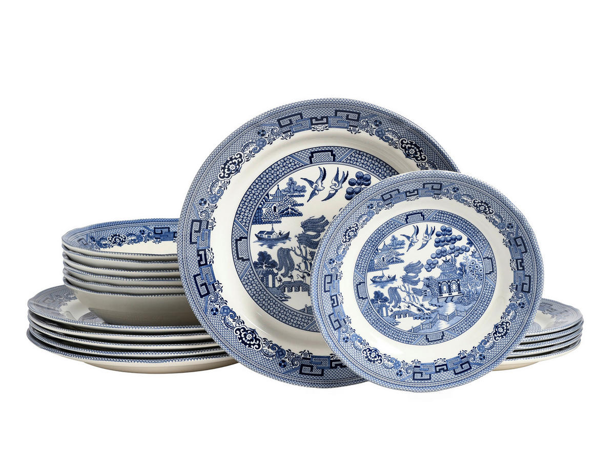 CreaTable Tafelservice China Town blau Steingut 18 tlg. China Town - blau (31,00/30,00/32,00cm) - CreaTable
