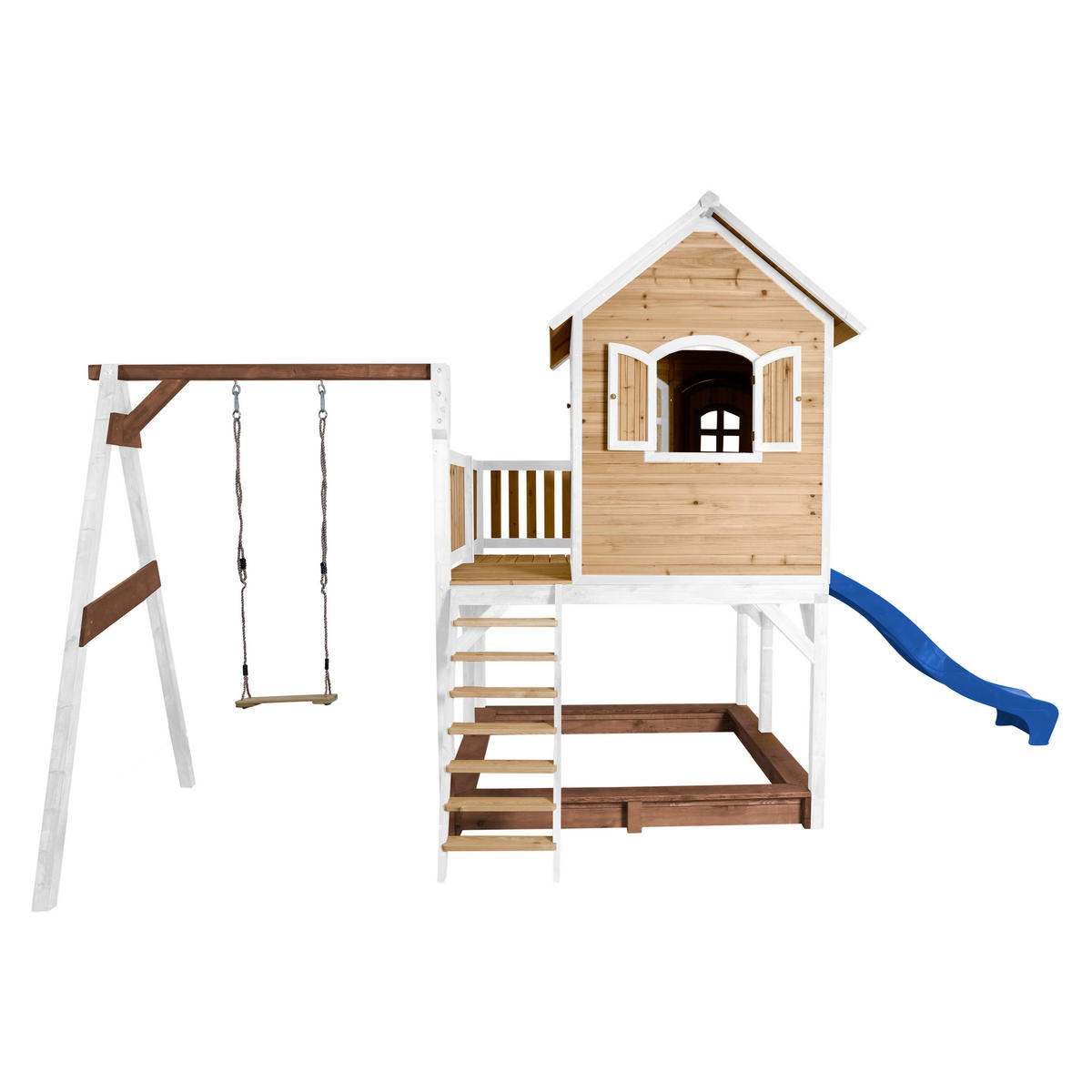 AXI Spielhaus Liam braun B/H/L: ca. 541x291x277 cm Liam - braun/blau (277,00/541,00/291,00cm) - AXI