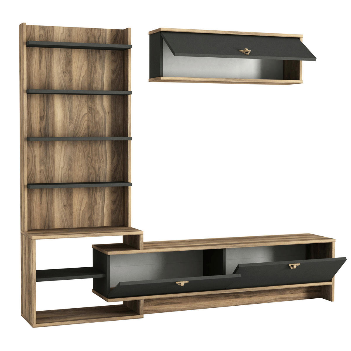 Wohnwand Piril walnuss Nachbildung anthrazit B/H/T: ca. 180x156,8x29,5 cm Piril - walnuss/anthrazit (180,00/156,80/29,50cm) - moebel17