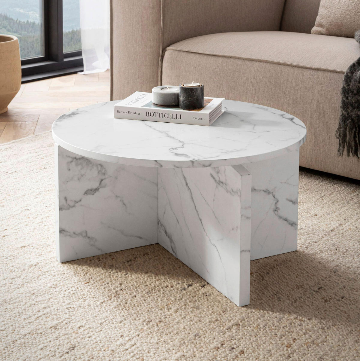 Couchtisch weiß Marmor Optik B/H/T: ca. 60x33x60 cm Couchtisch - weiß (60,00/33,00/60,00cm) - Wohnling