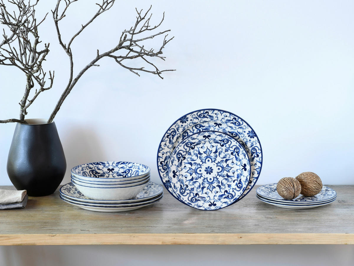 CreaTable Tafelservice Fresco blau Steingut 12 tlg. Fresco - blau (31,00/30,00/23,00cm) - CreaTable