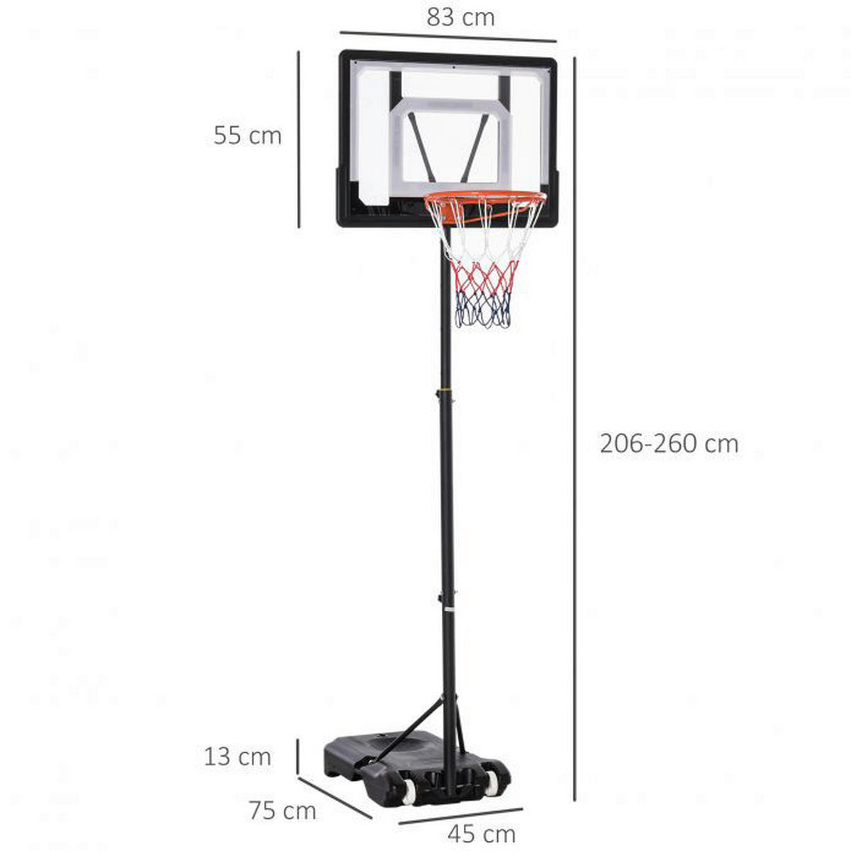 HOMCOM Basketballkorb schwarz B/H/L: ca. 83x260x75 cm Basketballkorb - schwarz (75,00/83,00/260,00cm) - HOMCOM