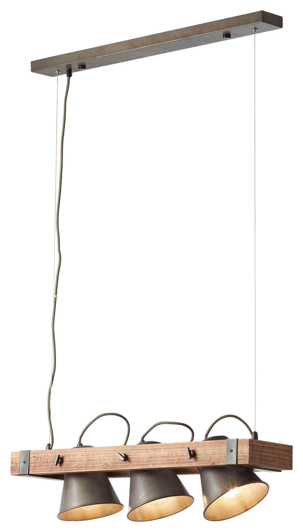 Brilliant Pendelleuchte 82173/46 schwarz Metall Holz B/H: ca. 70x115 cm E27 3 Brennstellen Plow - schwarz (70,00/115,00cm) - Brilliant