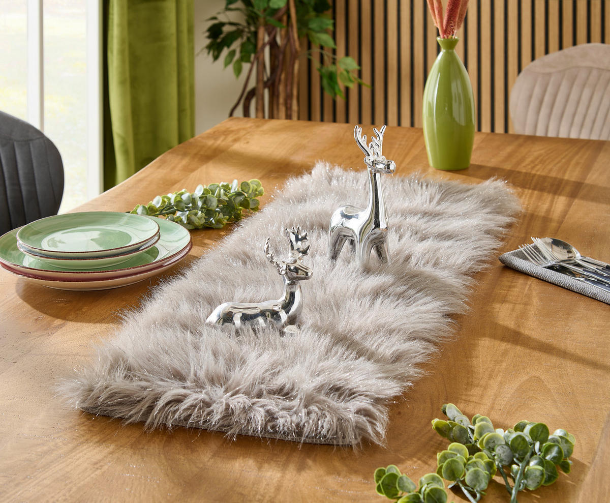 Tischläufer Dekofell_eckig silber