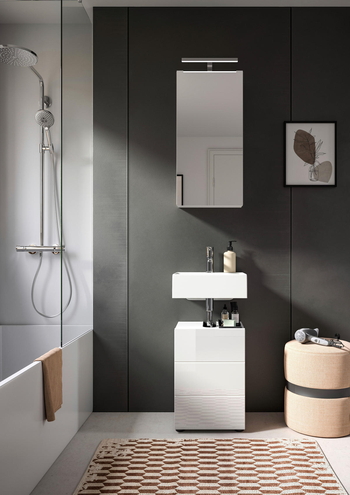 Badezimmer-Set VIRA weiß weiß Hochglanz B/H/T: ca. 38x190x34 cm VIRA - weiß (38,00/190,00/34,00cm) - xonox.home