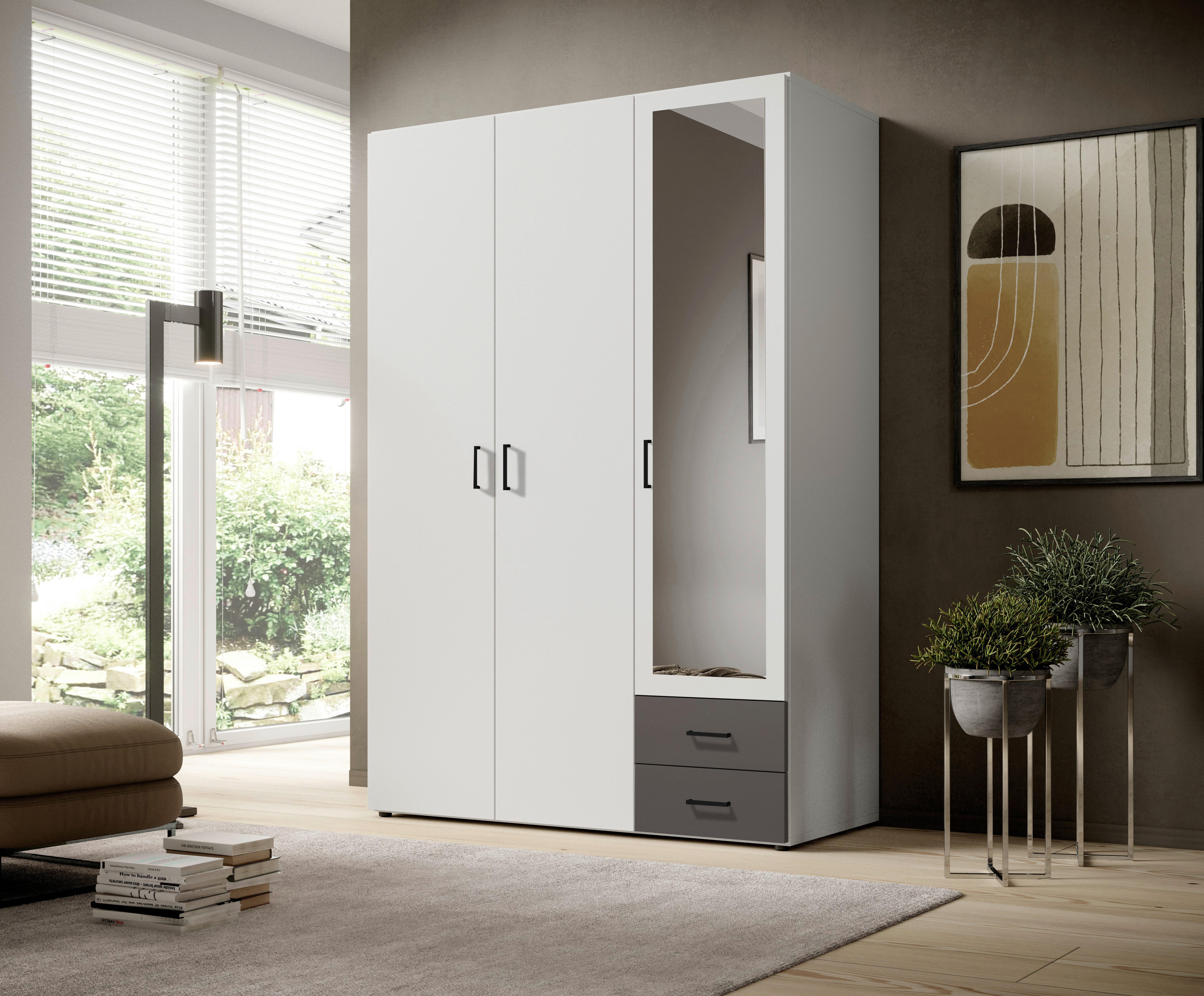 Kleiderschrank Base 3 weiß B/H/T: ca. 121x176x51 cm Base 3 - weiß/Graphit (121,00/176,00/51,00cm)