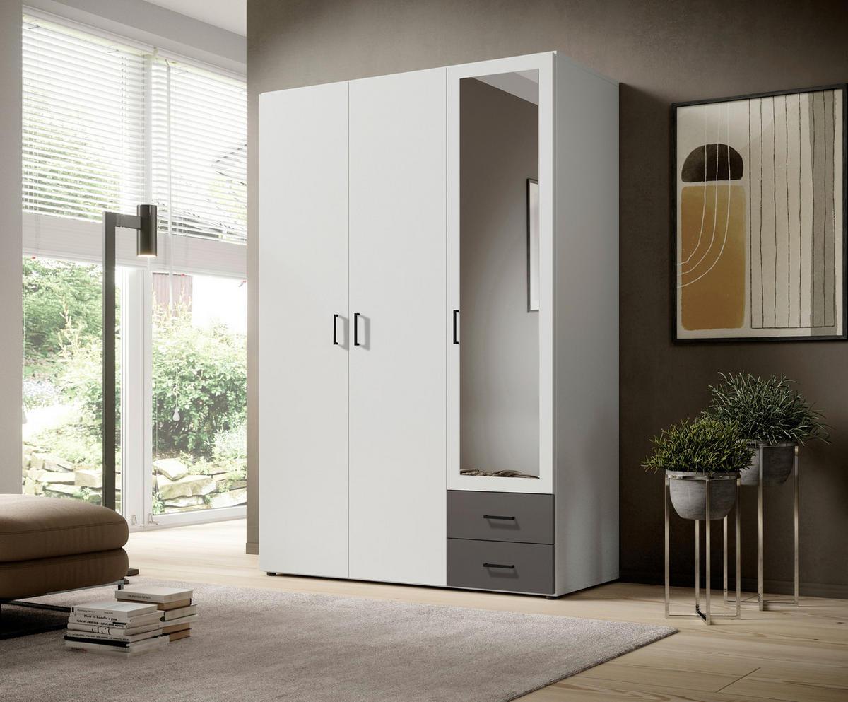 Kleiderschrank Base 3 weiß B/H/T: ca. 121x176x51 cm Base 3 - weiß/Graphit (121,00/176,00/51,00cm)