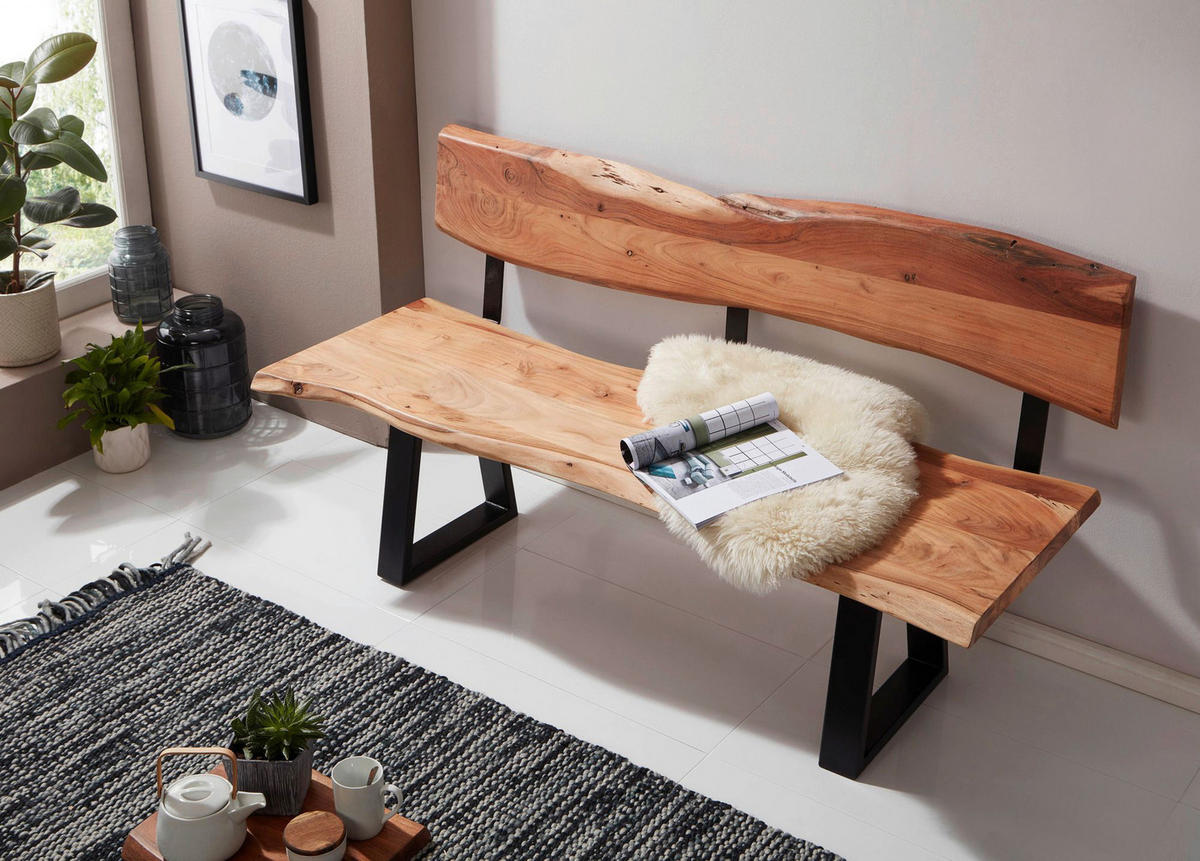 Eckbank natur schwarz B/H/T: ca. 160x85,5x60 cm Esszimmerbank - natur/schwarz (160,00/85,50/60,00cm) - Wohnling