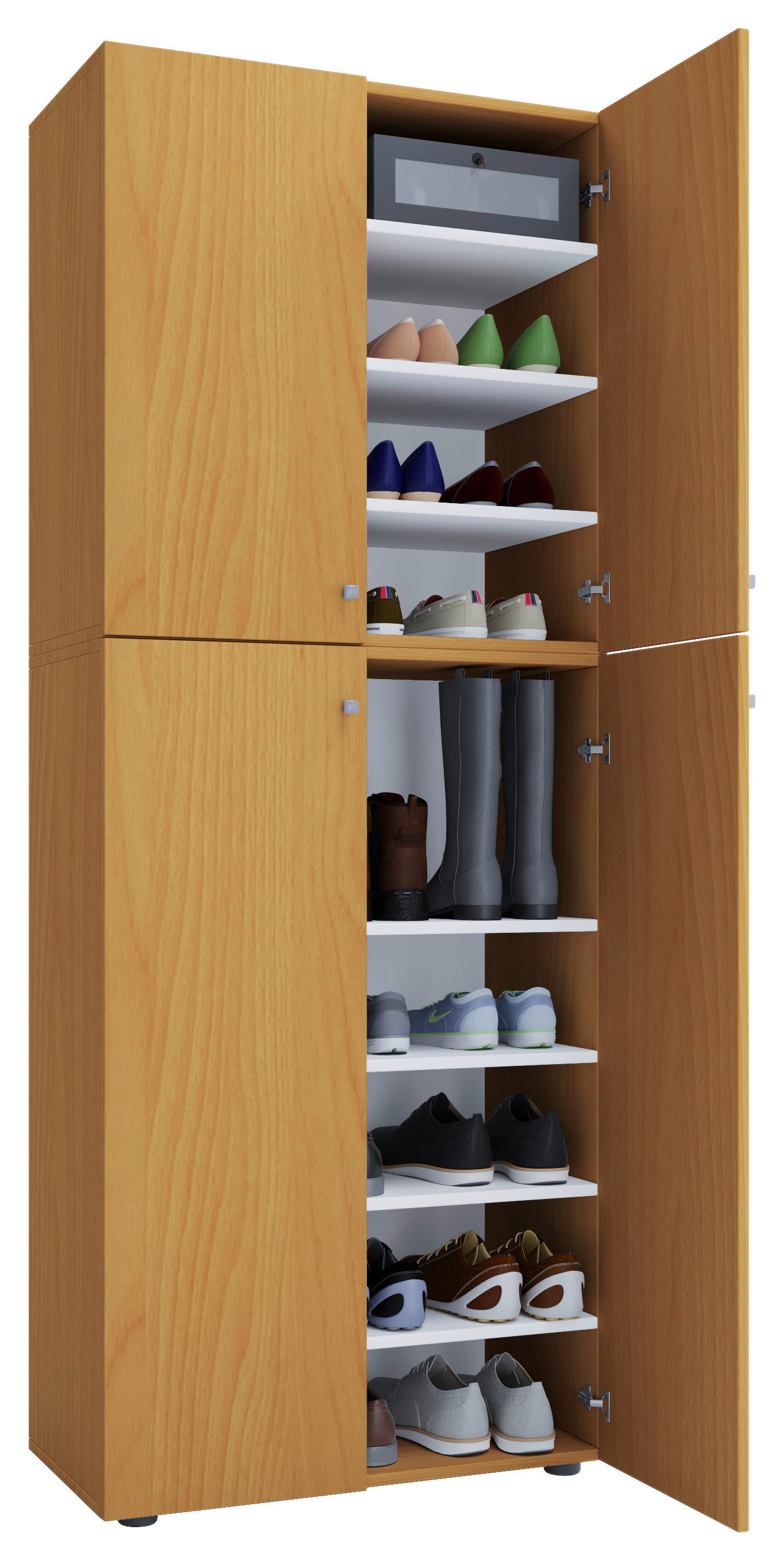 Schuhschrank Lona XXL buche Nachbildung weiß B/H/T: ca. 70x182x39 cm Lona XXL - weiß/buche (70,00/182,00/39,00cm) - VCM Möbel
