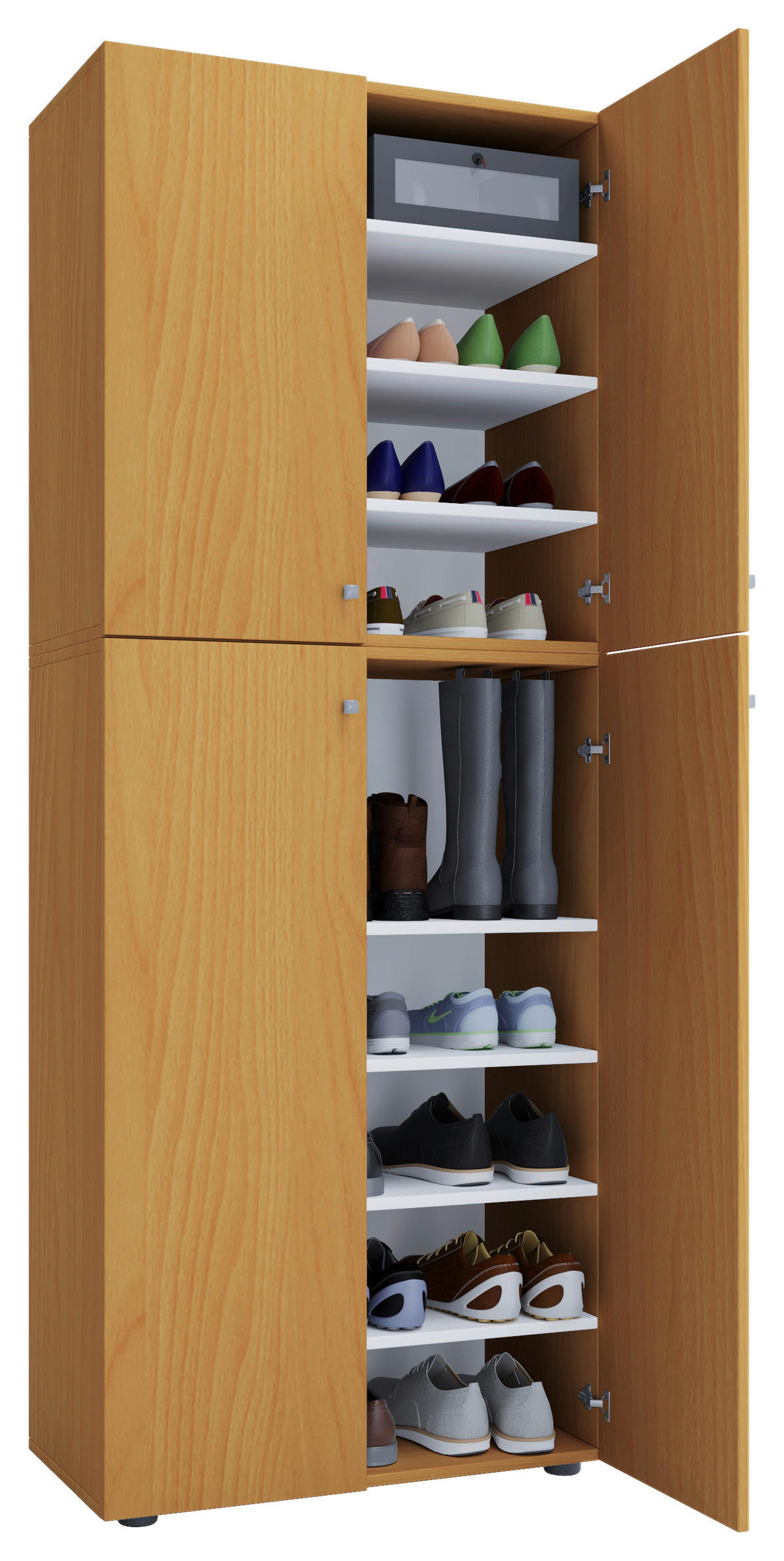 Schuhschrank Lona XXL buche Nachbildung weiß B/H/T: ca. 70x182x39 cm Lona XXL - weiß/buche (70,00/182,00/39,00cm) - VCM Möbel