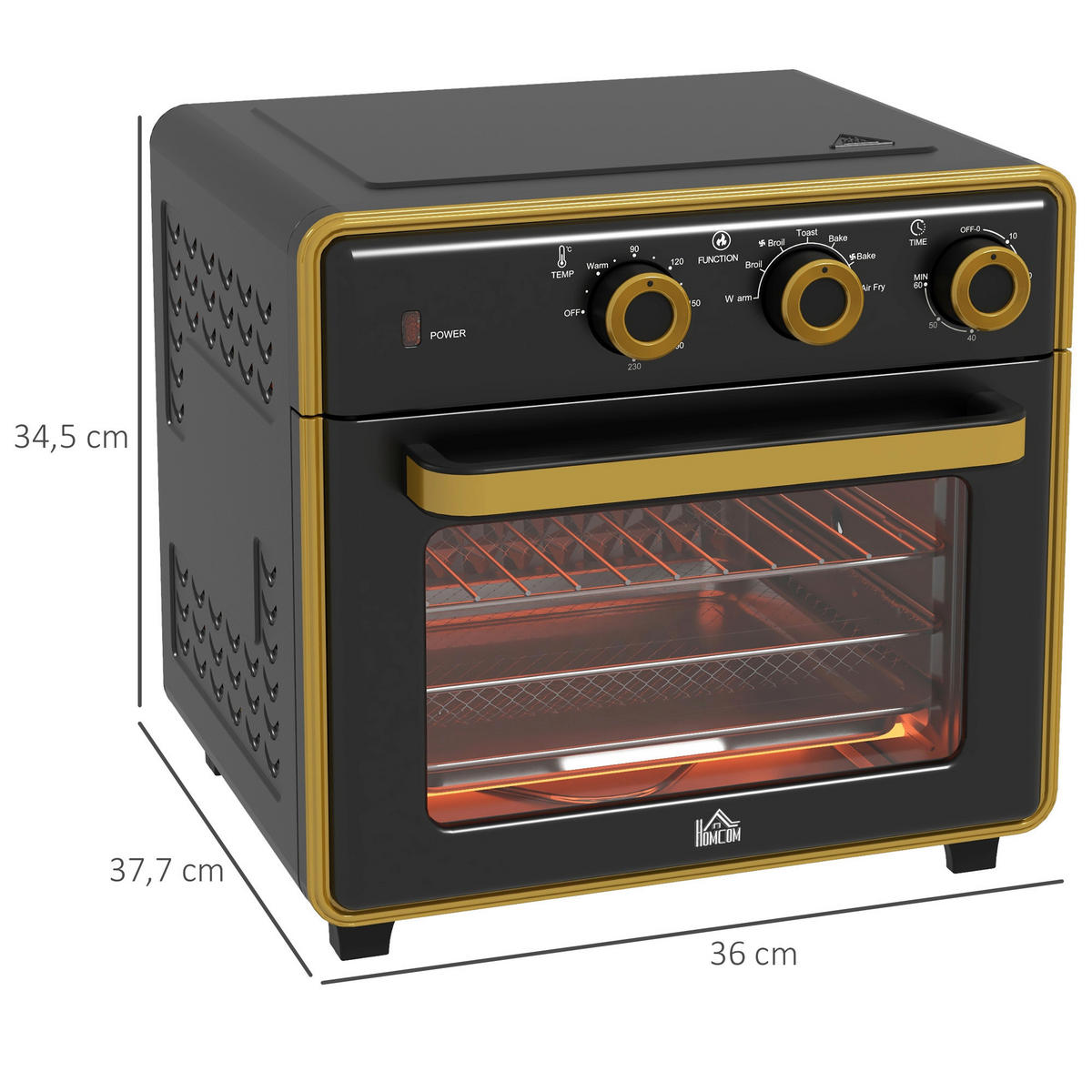 HOMCOM Küchengerät schwarz Edelstahl B/H/L: ca. 37,7x36x34,5 cm Minibackofen - schwarz (34,50/37,70/36,00cm) - HOMCOM