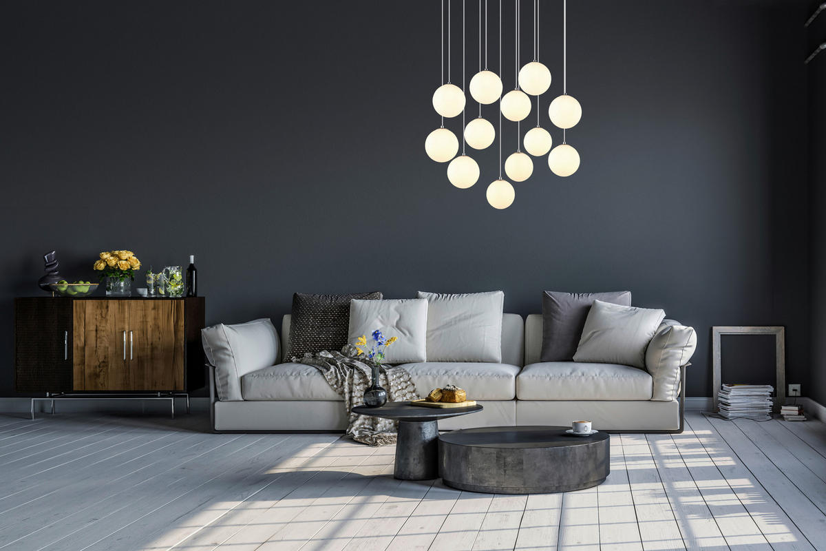GLOBO Deckenleuchte Opal nickel matt schwarz Glas Metall Kunststoff H/D: ca. 120x75 cm G9 12 Brennstellen RIHA - nickel matt/schwarz (75,00/120,00cm) - GLOBO