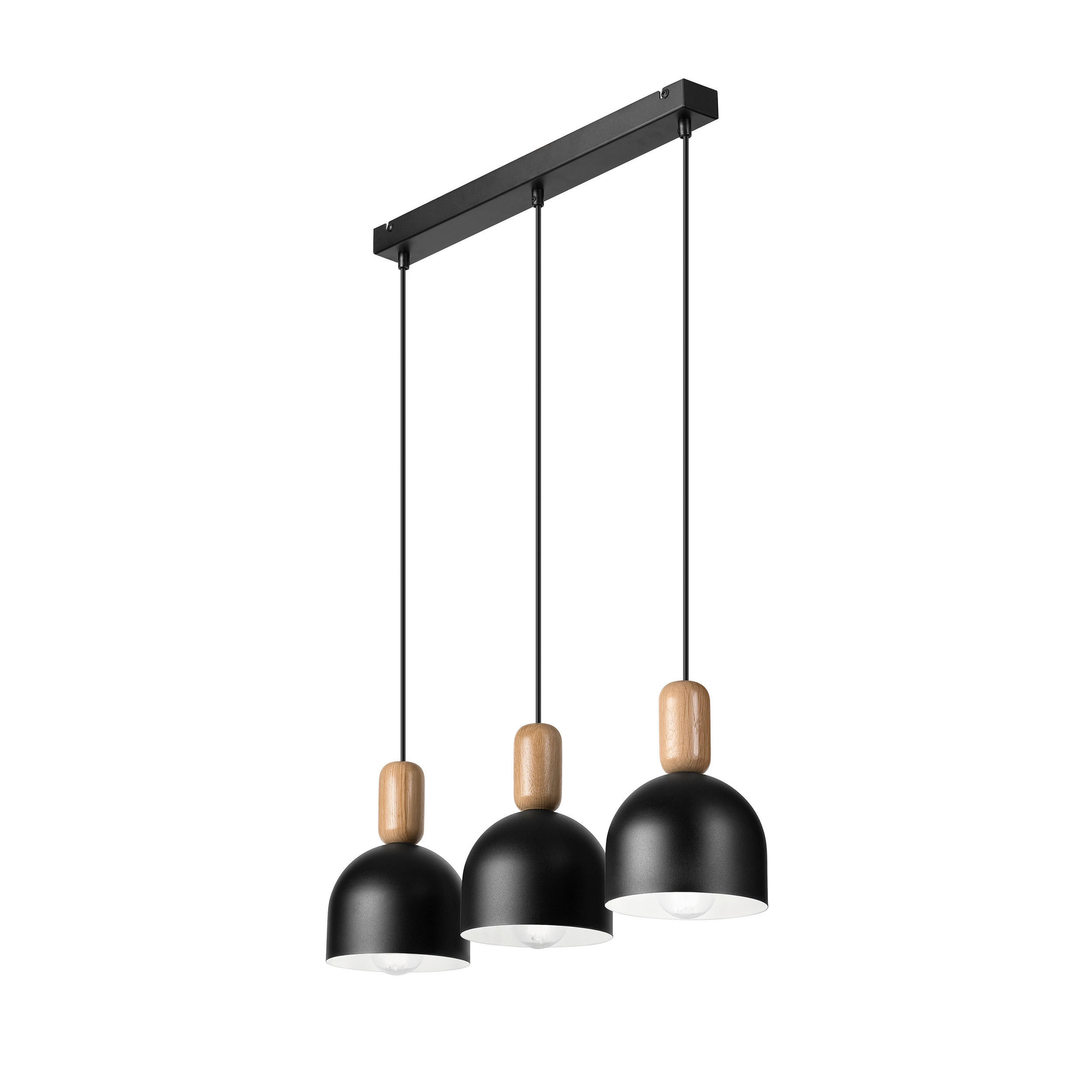 Lamkur Hängeleuchte schwarz Eiche Stahl Holz B/H/L: ca. 15,5x85x59 cm E27 3 Brennstellen Alma - Eiche/schwarz (59,00/15,50/85,00cm) - Lamkur