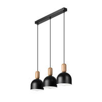 Lamkur Hängeleuchte schwarz Eiche Stahl Holz B/H/L: ca. 15,5x85x59 cm E27 3 Brennstellen Alma - Eiche/schwarz (59,00/15,50/85,00cm) - Lamkur