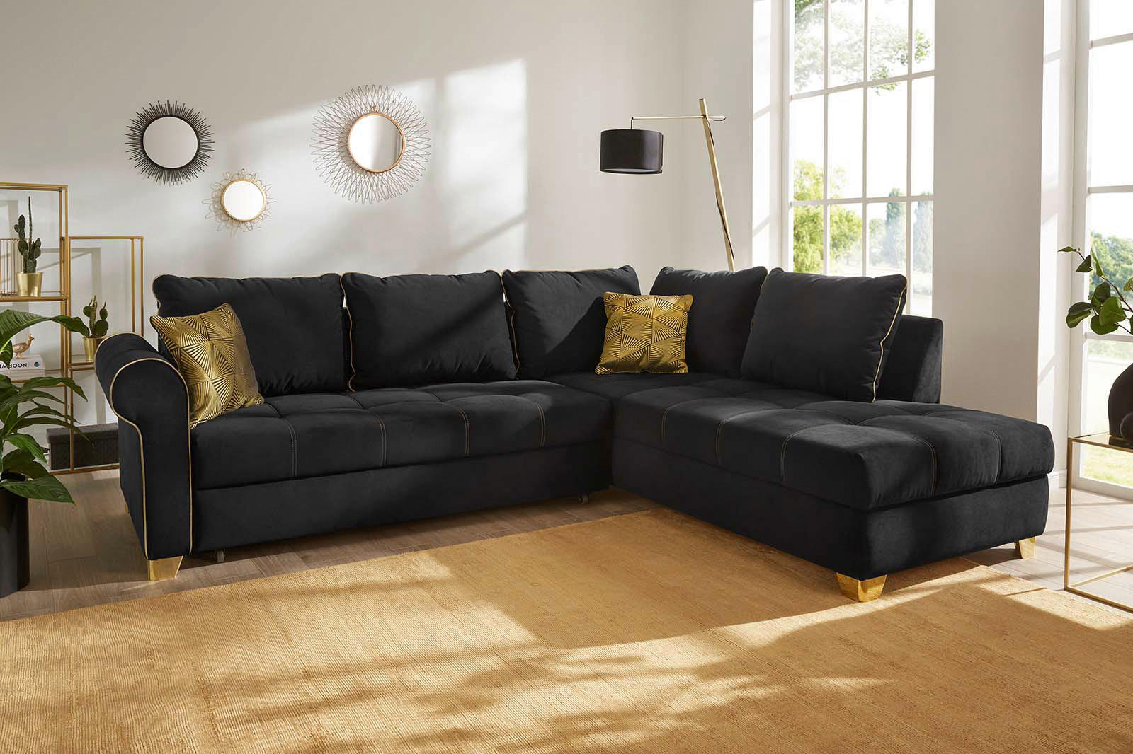 Funktionsecke schwarz Microfaser B/H/T: ca. 268x90x222 cm Saray_Funktionsecke - gold/schwarz (268,00/90,00/222,00cm)