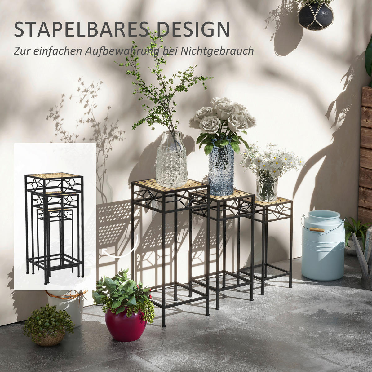 Outsunny Pflanzständer gold Edelstahl B/H/L: ca. 28x28x66 cm Blumenständer-Set - gold (66,00/28,00/28,00cm) - Outsunny