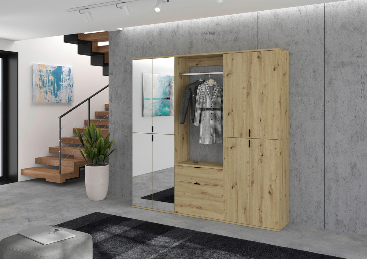Garderobe PROJEKT Eiche Artisan Nachbildung Spiegel B/H/T: ca. 183x193x34 cm PROJEKT - Eiche (183,00/193,00/34,00cm) - xonox.home