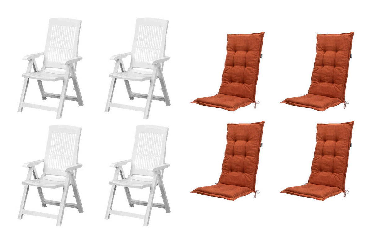 PROGARDEN,MADISON Klappsessel Set + Auflagen Tampa terra Kunststoff B/H/L: ca. 61x109x60 cm Tampa - terra/weiß (60,00/61,00/109,00cm) - PROGARDEN,MADISON