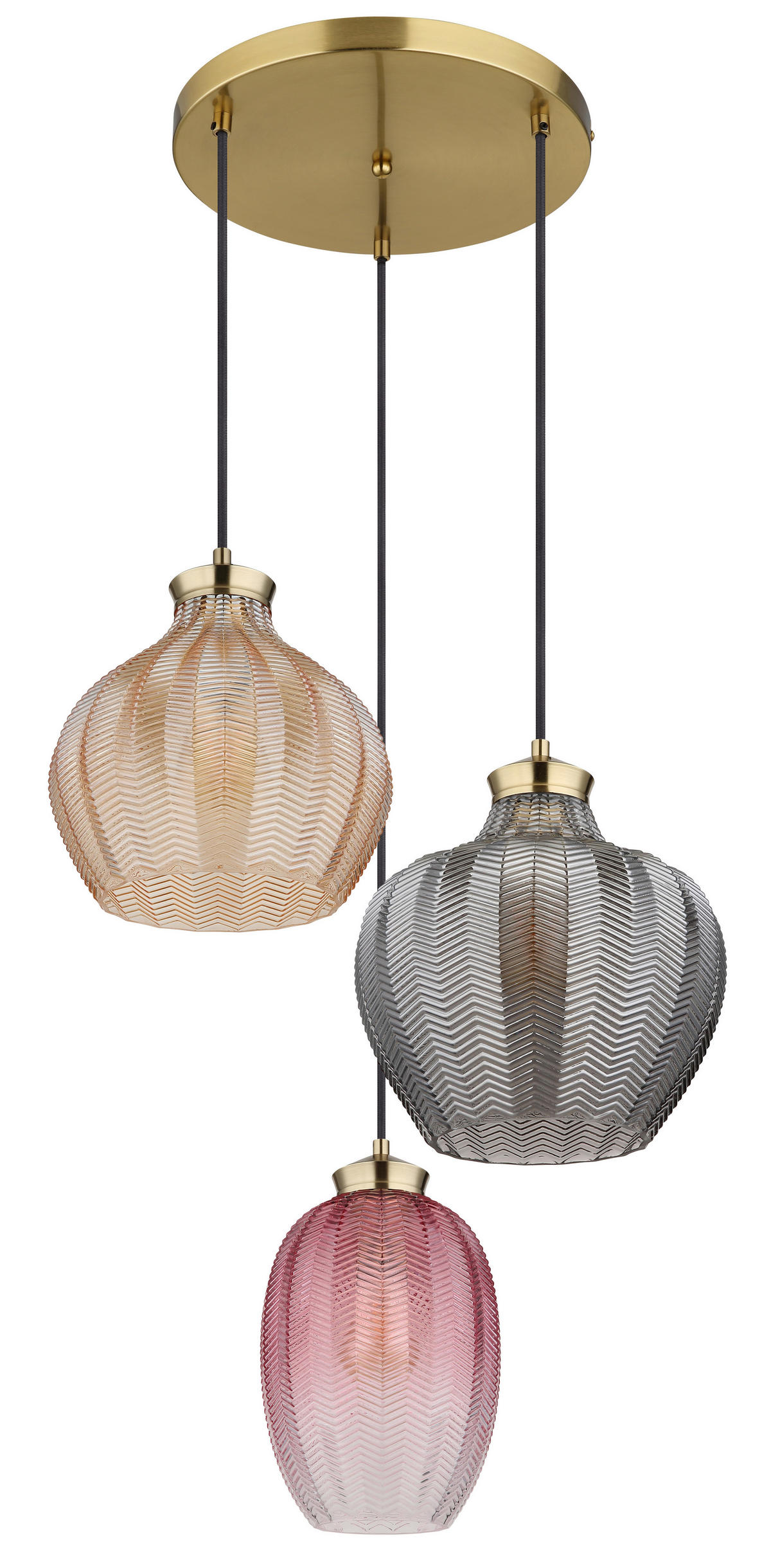 GLOBO Pendelleuchte gold Metall Glas H/D: ca. 120x45 cm E27 3 Brennstellen JESSICA - gold (45,00/120,00cm) - GLOBO