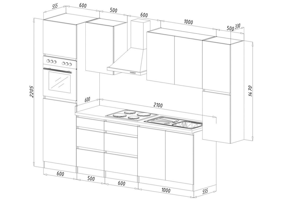 Respekta Küchenblock Premium schwarz hochglänzend B/H/T: ca. 320x220,5x60 cm Premium - weiß/granit (320,00/220,50/60,00cm) - Respekta