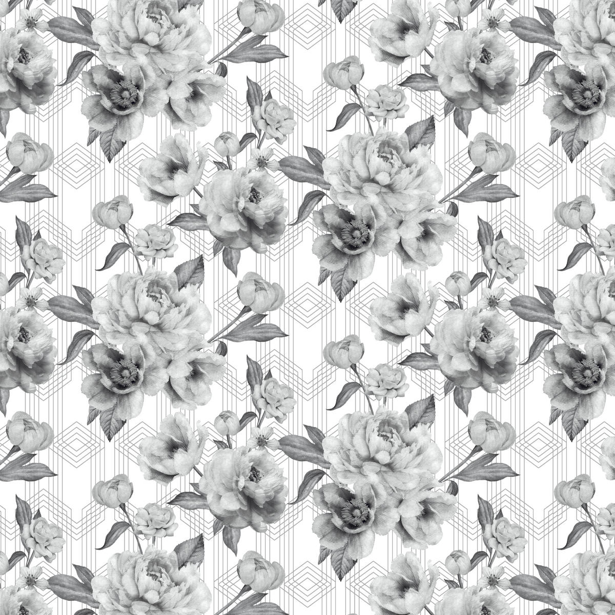 UGEPA Papiertapete Blumen grau weiß B/L: ca. 53x1005 cm glitzernd Papiertapete_A58509 - weiß/grau (53,00/1005,00cm) - UGEPA
