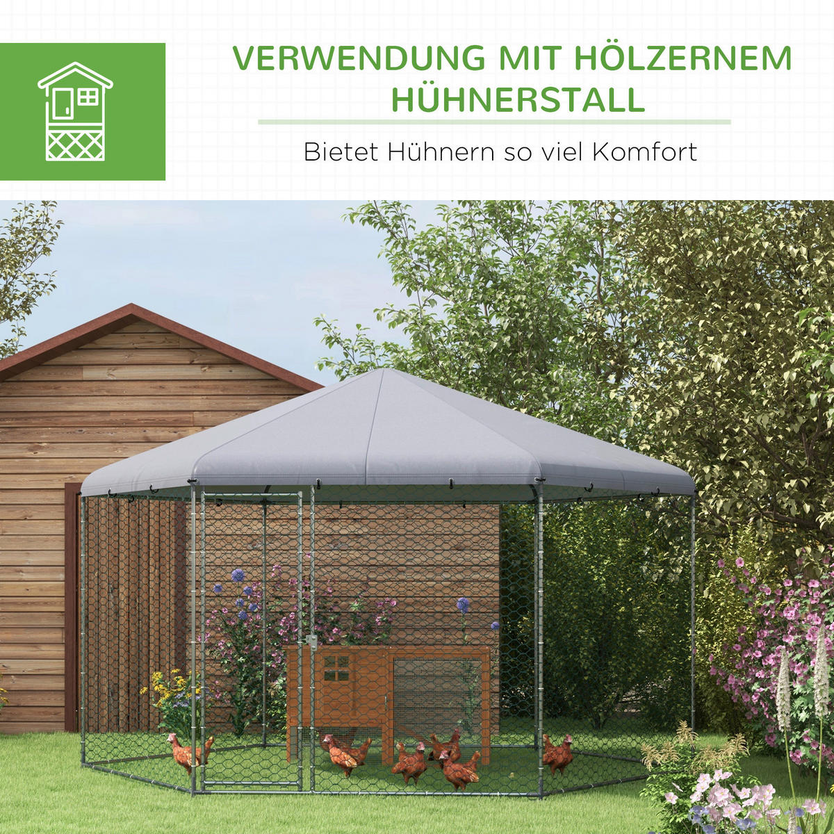 PawHut Hühnerstall silber Polyester B/H/L: ca. 346x263x400 cm Hühnerstall - silber (400,00/346,00/263,00cm) - PawHut