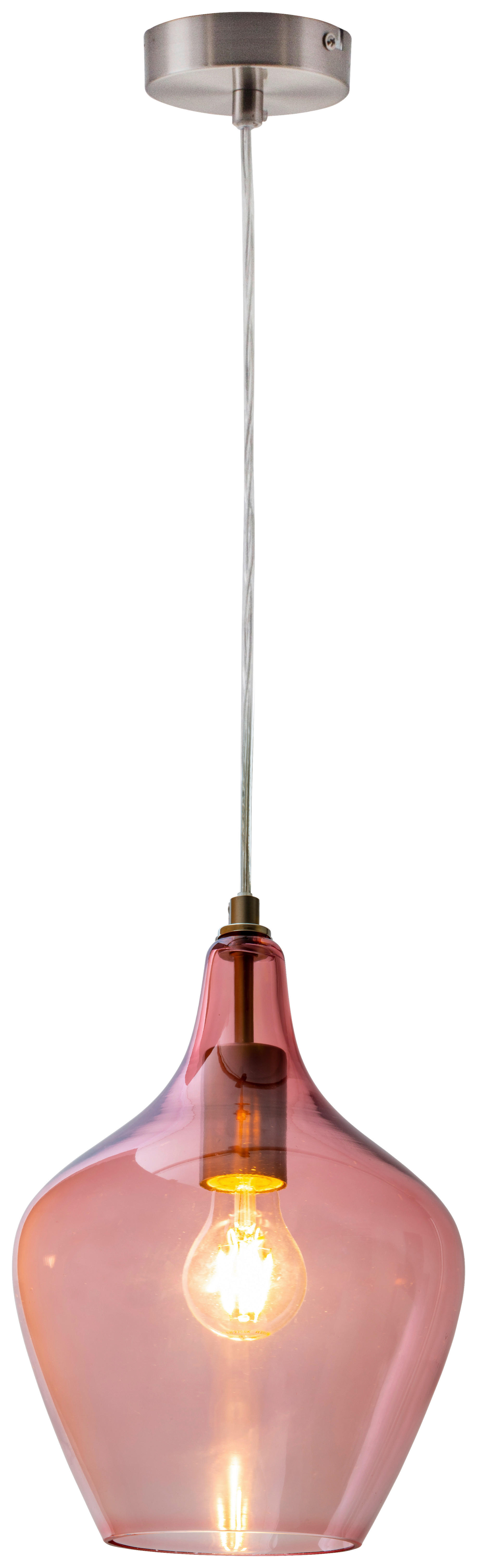 Nowa Pendelleuchte 30620121 nickel matt rosa Metall Glas H/D: ca. 150x22 cm E27 1 Brennstellen PASO - nickel matt/rosa (22,00/150,00cm) - Nowa