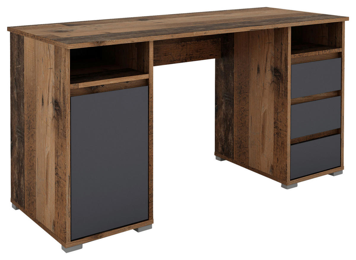 Schreibtisch LOBO Eiche Old Wood Nachbildung anthrazit B/H/T: ca. 138x75x55 cm LOBO - Eiche/anthrazit (138,00/75,00/55,00cm) - byLIVING