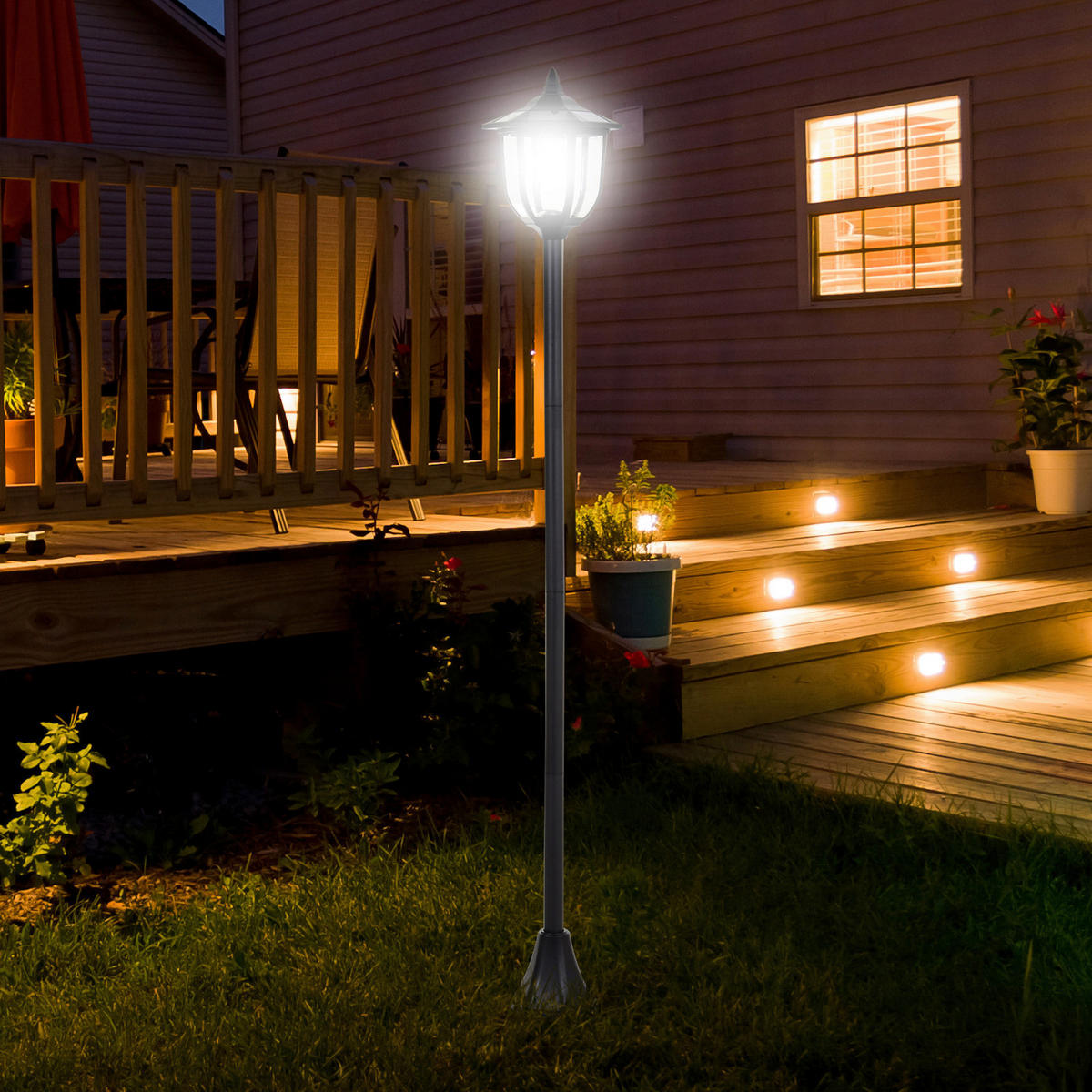 Gartenlaterne mit LED schwarz Kunststoff Edelstahl H/D: ca. 177x27 cm Solar Gartenlaterne B30-006 - schwarz (27,00/177,00cm) - Outsunny