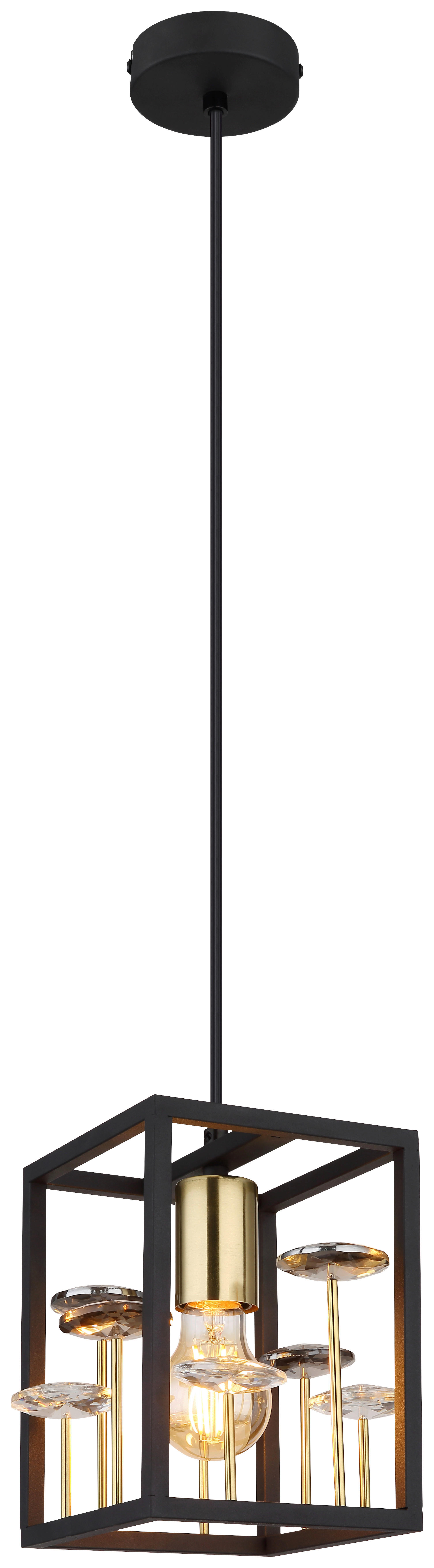 GLOBO Pendelleuchte LISBON 15644H mattschwarz gold Rauch Glas Metall B/H/L: ca. 15x120x15 cm E27 1 Brennstellen LISBON - gold/mattschwarz (15,00/15,00/120,00cm) - GLOBO