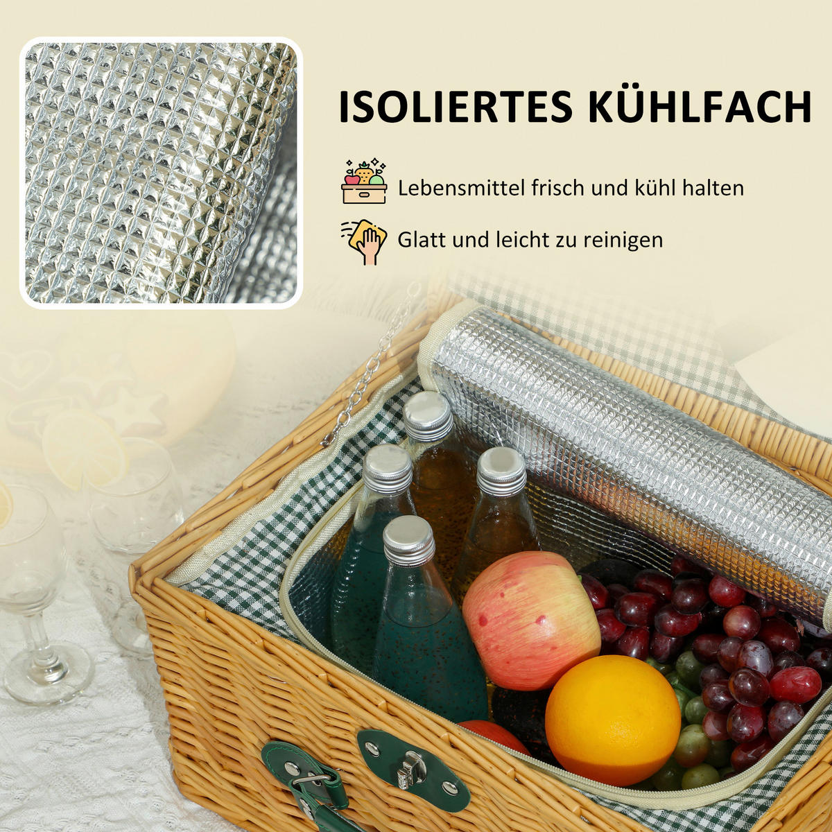 Outsunny Picknickkorb braun Weide B/H/L: ca. 30x20x40 cm Picknickkorb - braun (40,00/30,00/20,00cm) - Outsunny