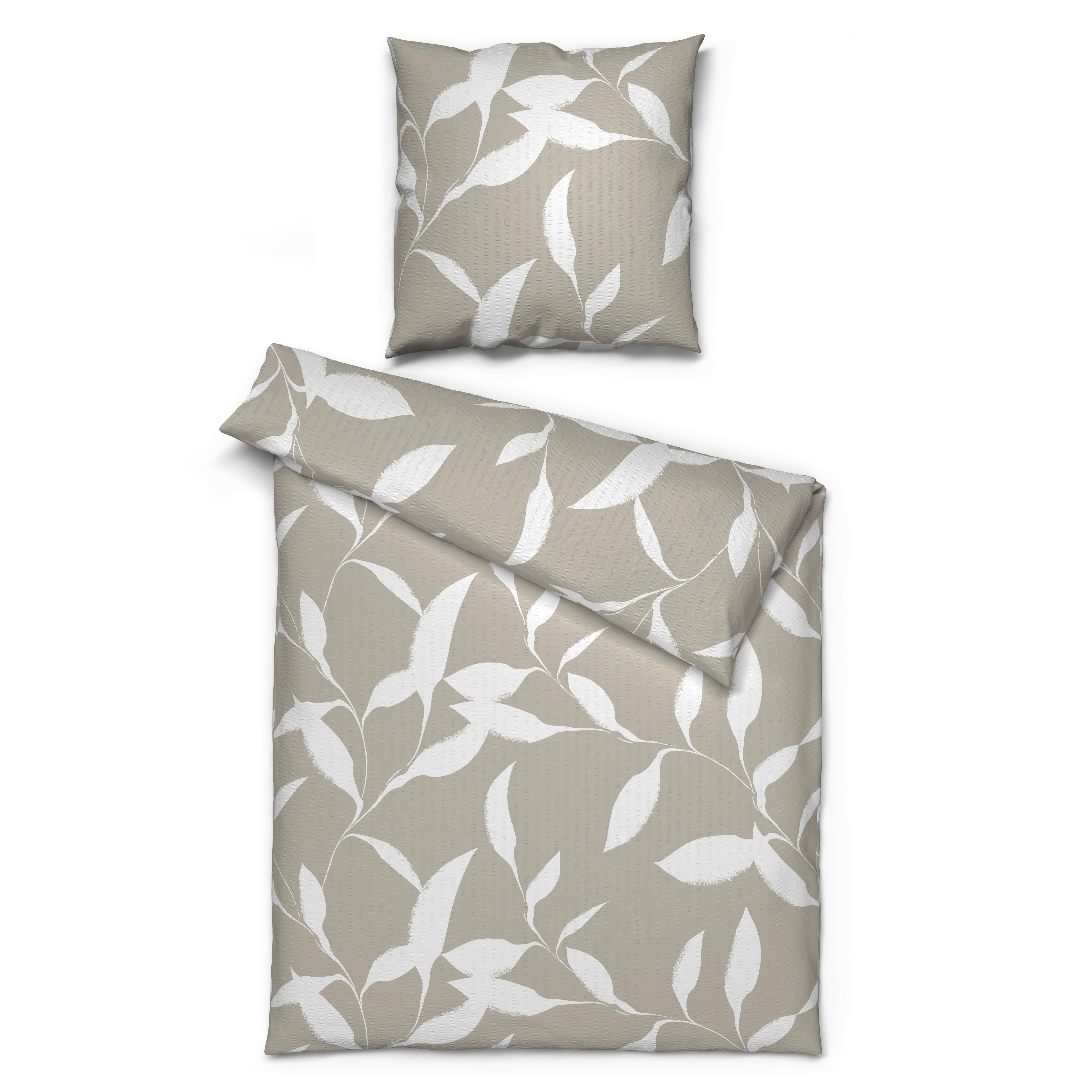 Seersucker Bettwäsche Bettwäsche_Micro-Seersucker Blätter - hellbeige/weiß (135,00/200,00cm)