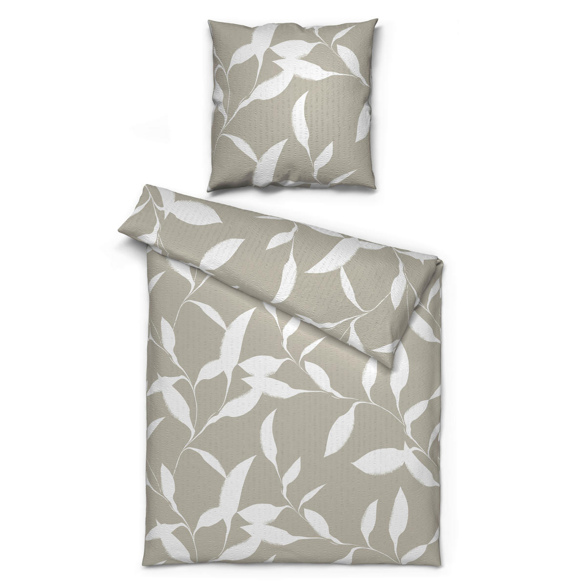Seersucker Bettwäsche Bettwäsche_Micro-Seersucker Blätter - hellbeige/weiß (135,00/200,00cm)