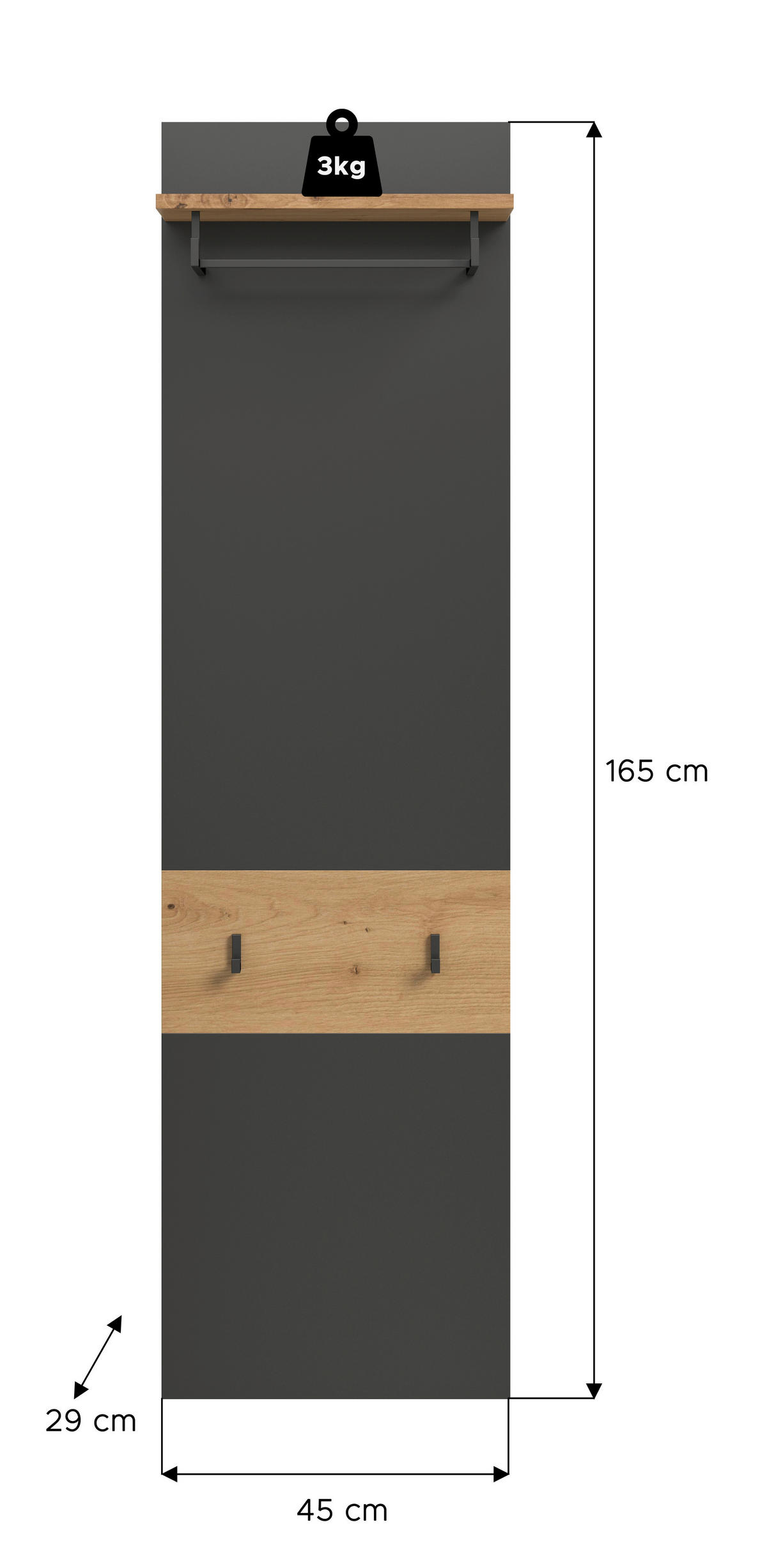 Paneel Canu basaltgrau Nachbildung Artisan Nachbildung B/H/T: ca. 165x45x29 cm Canu - basaltgrau (165,00/45,00/29,00cm) - xonox.home