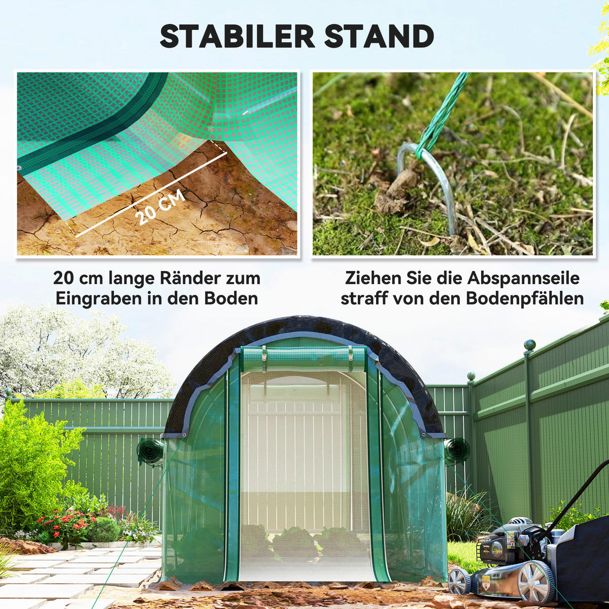 Outsunny Folientunnel B/H/L: ca. 200x198x300 cm Folientunnel - grün (300,00/200,00/198,00cm) - Outsunny