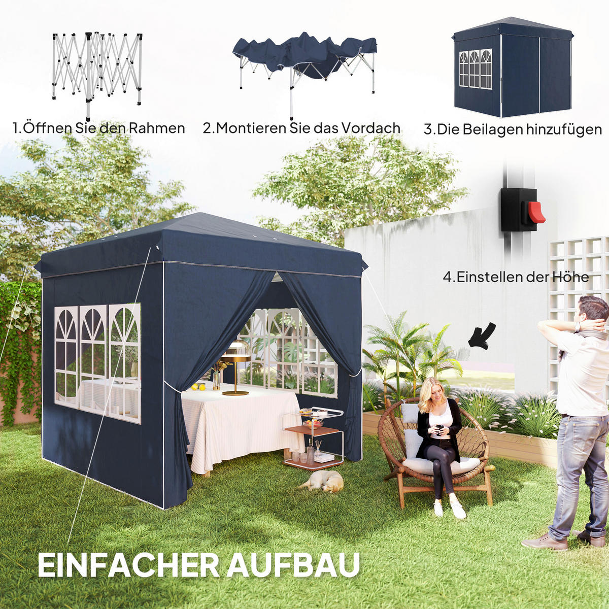 Outsunny Pavillon blau Polyester B/H/L: ca. 248x270x248 cm Pavillon - blau (248,00/248,00/270,00cm) - Outsunny