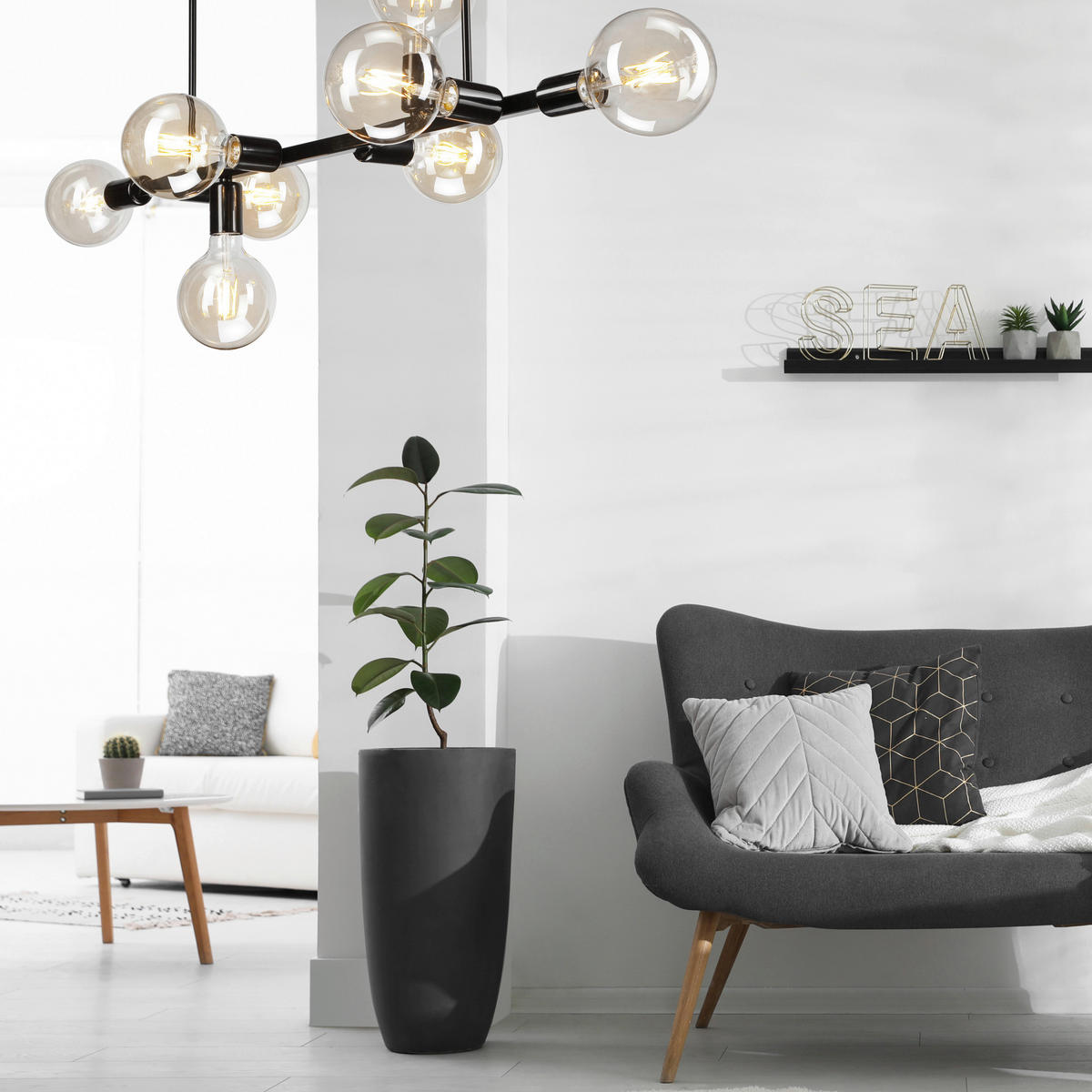 Lamkur Deckenleuchte ASTRID 42879 schwarz Stahl H/L: ca. 39x93 cm E27 8 Brennstellen Astrid - schwarz (93,00cm) - Lamkur