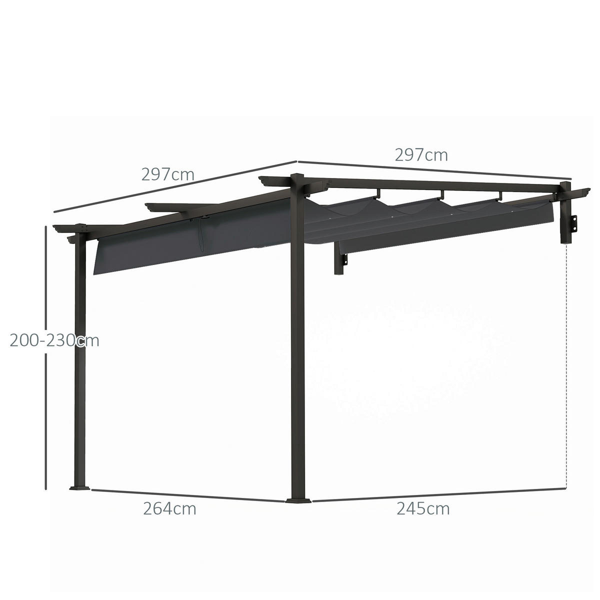 Outsunny Pergola dunkelgrau Aluminium B/H/L: ca. 297x230x297 cm Pergola - dunkelgrau (297,00/297,00/230,00cm) - Outsunny
