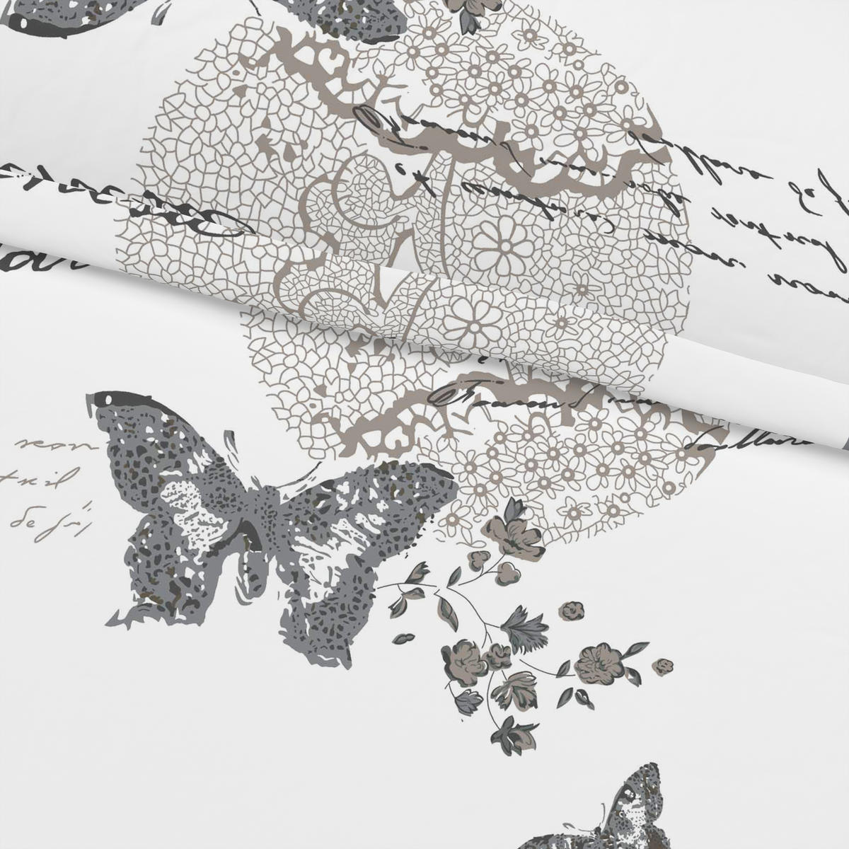 Baumwoll Bettwäsche Fleur Renforce Fleur - weiß/taupe (200,00/200,00cm) - Home Dreams