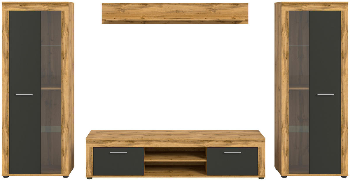 Wohnwand Jam Eiche Wotan Nachbildung grau B/H/T: ca. 310x159x35 cm Jam - Eiche/grau (310,00/159,00/35,00cm) - xonox.home