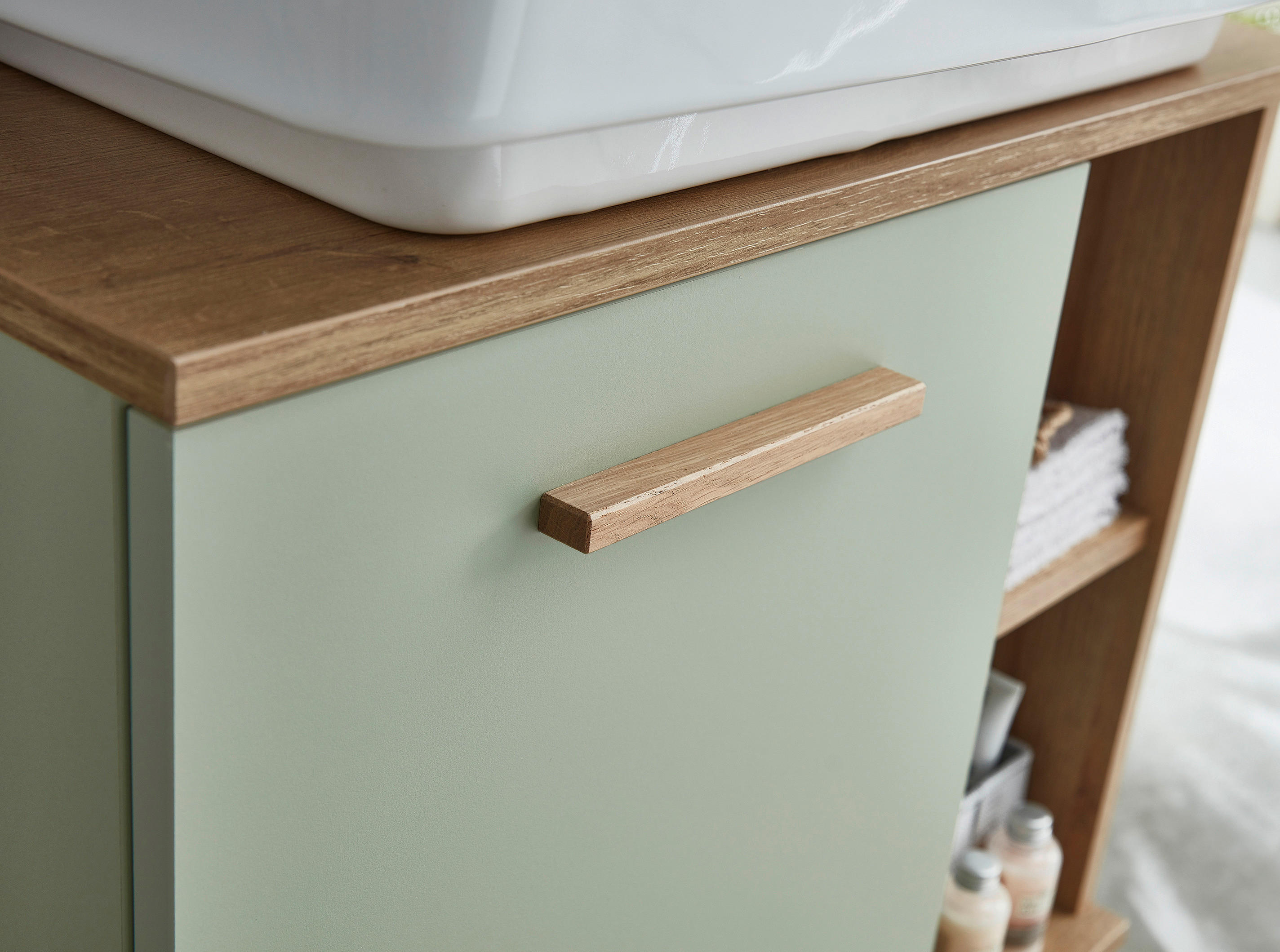 Waschbeckenunterschrank Quickset 963 salbei Nachbildung Eiche Riviera Nachbildung B/H/T: ca. 60,5x65x33 cm Quickset 963 - Eiche/salbei (60,50/65,00/33,00cm) - Pelipal