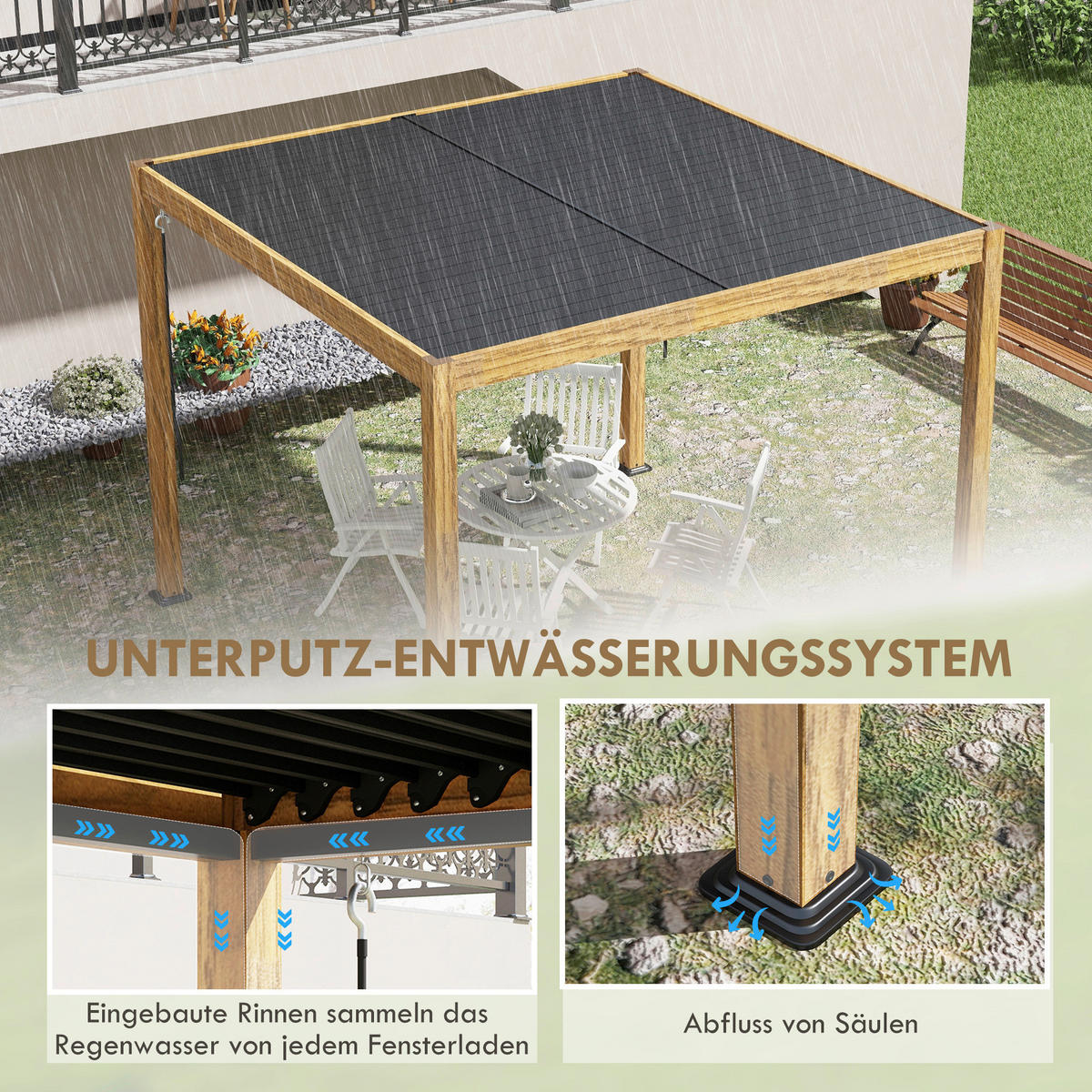 Outsunny Pavillon natur Aluminium B/H/L: ca. 297x297x228 cm Pergola - natur (228,00/297,00/297,00cm) - Outsunny
