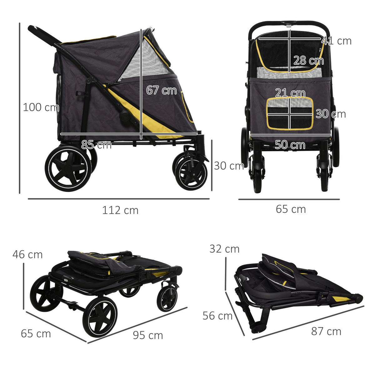 PawHut Hunde-Zubehör dunkelgrau Polypropylen B/H/L: ca. 65x112x100 cm Hundebuggy - dunkelgrau (100,00/65,00/112,00cm) - PawHut