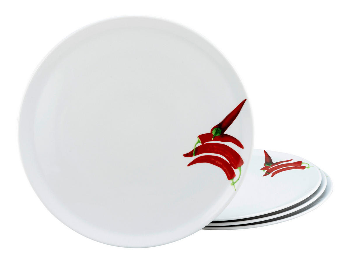 CreaTable Pizzateller CHILLI weiß Porzellan 4 tlg. CHILLI - weiß (33,00cm) - CreaTable