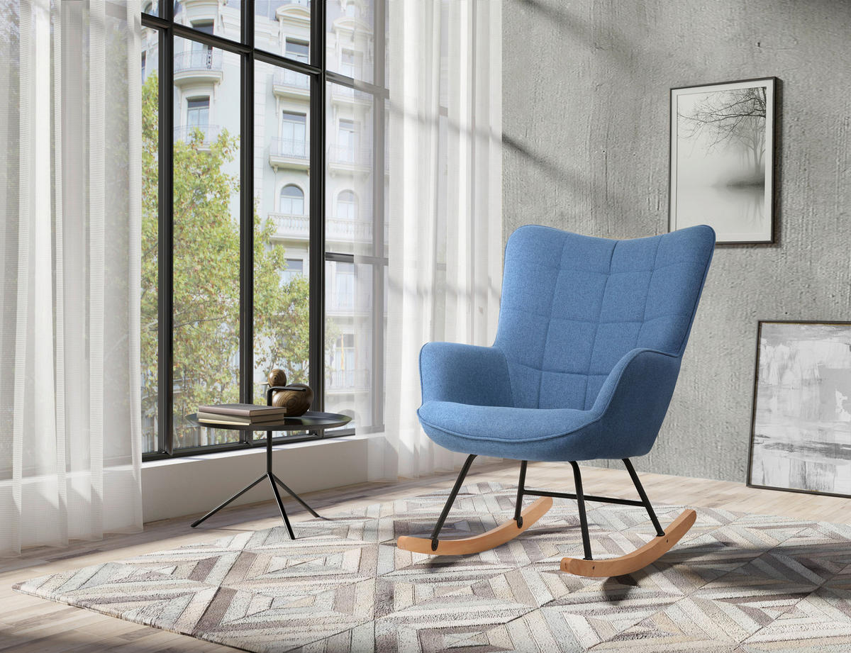 byLIVING Schaukelstuhl RICHIE blau schwarz natur Webstoff Metall Buche B/H/T: ca. 72x92x92 cm RICHIE - blau/natur (72,00/92,00/92,00cm) - byLIVING