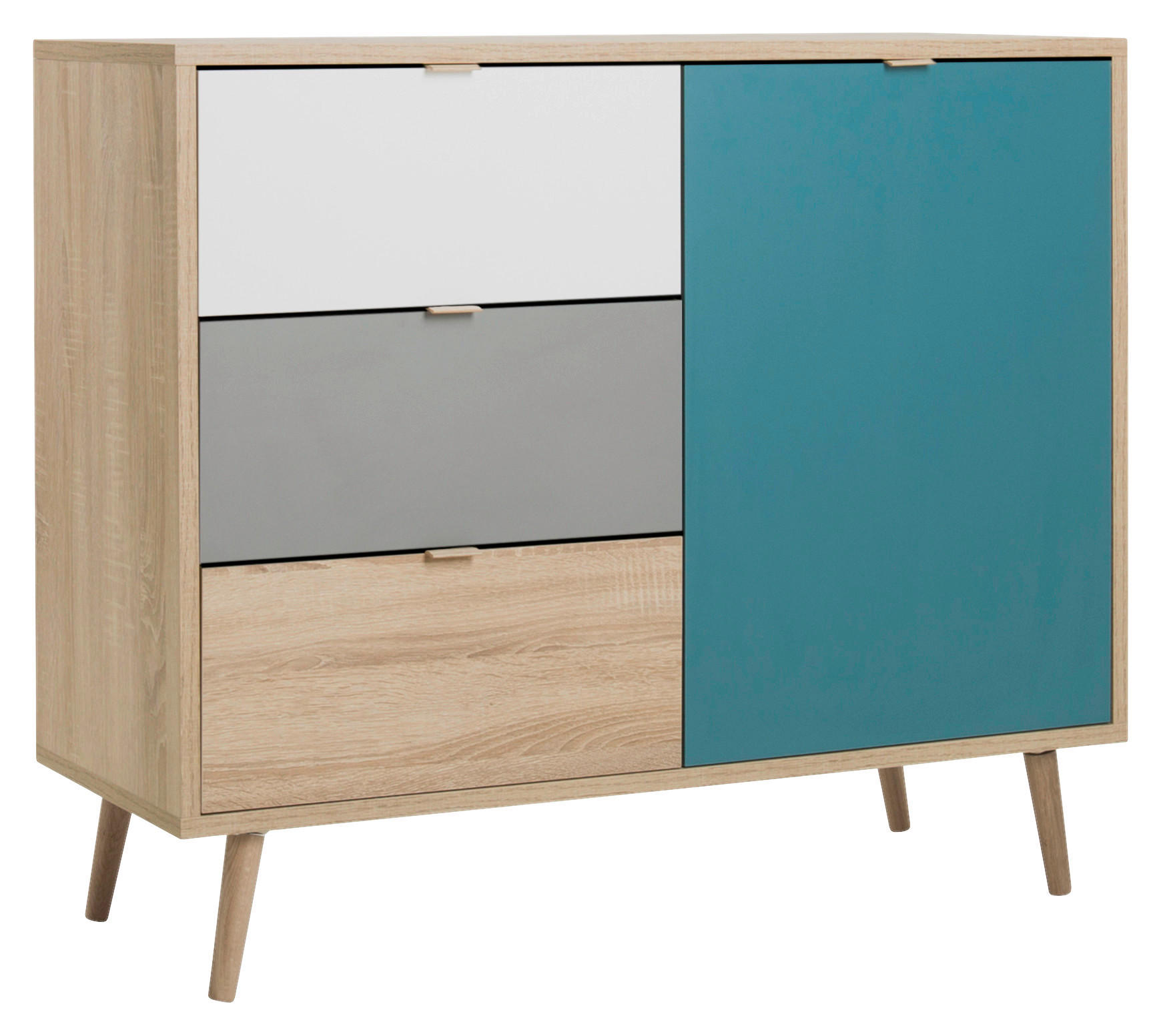 Kommode Cuba Eiche Sonoma Nachbildung weiß grau petrol B/H/T: ca. 103x87x40 cm Cuba - Eiche/weiß (103,00/87,00/40,00cm)