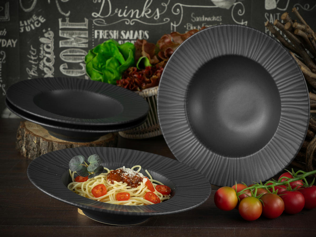 CreaTable Pastateller-Set Vesuvio schwarz Steinzeug H/D: ca. 6x27 cm Vesuvio - schwarz (27,00/6,00cm) - CreaTable