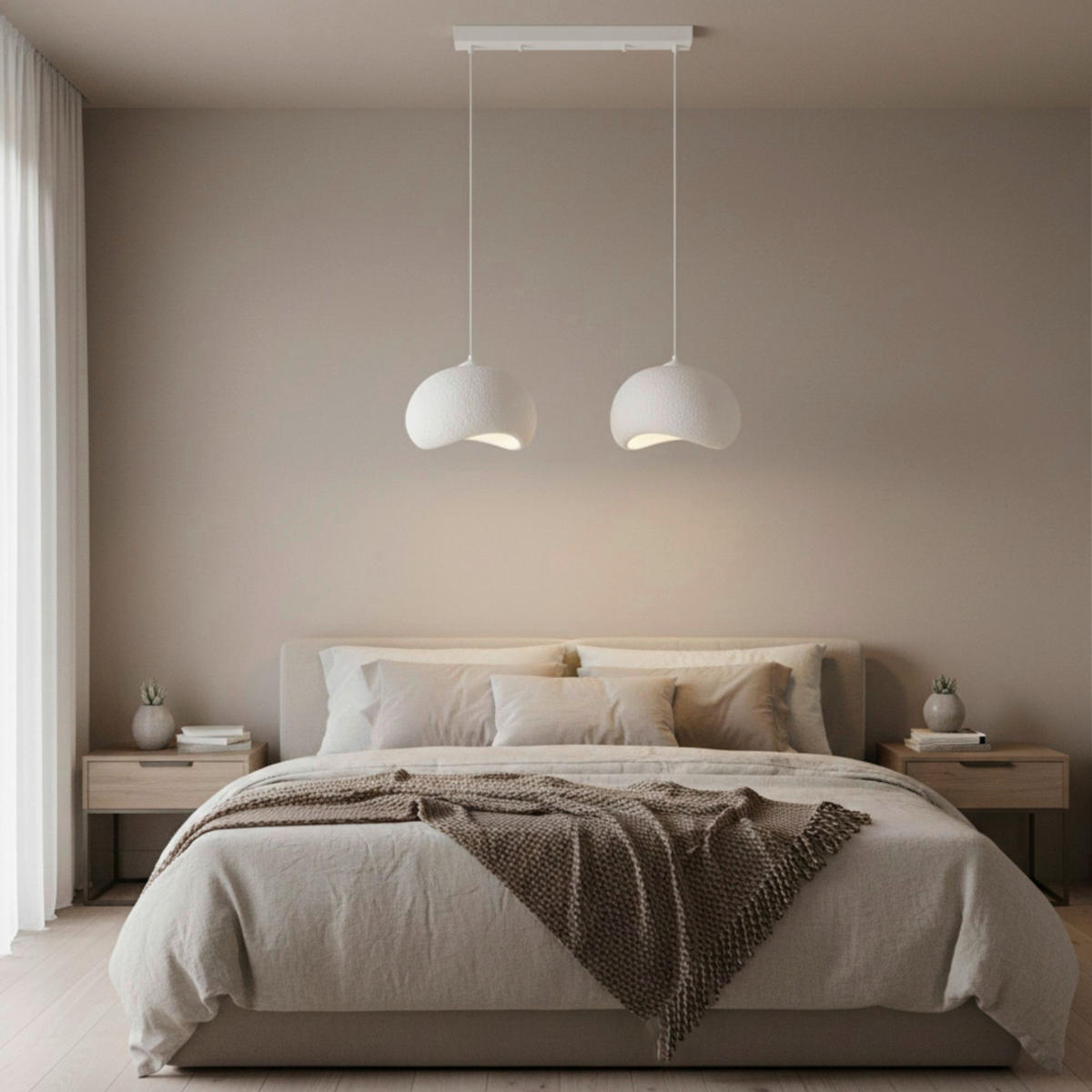 Opviq Pendelleuchte weiß Metall Polyester-Mischgewebe B/H/L: ca. 29x120x34 cm E27 2 Brennstellen Yontu - 15852 - A - weiß (34,00/29,00/120,00cm) - Opviq