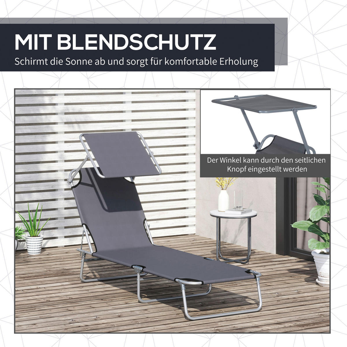 Outsunny Sonnenliege grau Metall B/H/L: ca. 58x36x187 cm Sonnenliege - grau (187,00/58,00/36,00cm) - Outsunny